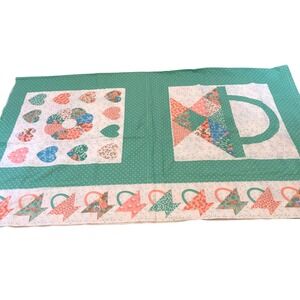 Vintage VIP Screen Print Works USA Quilt Fabric Panel Hearts Basket 44x34 in